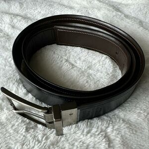 Reversible Men's Black Leather Belt with a Silver Buckle